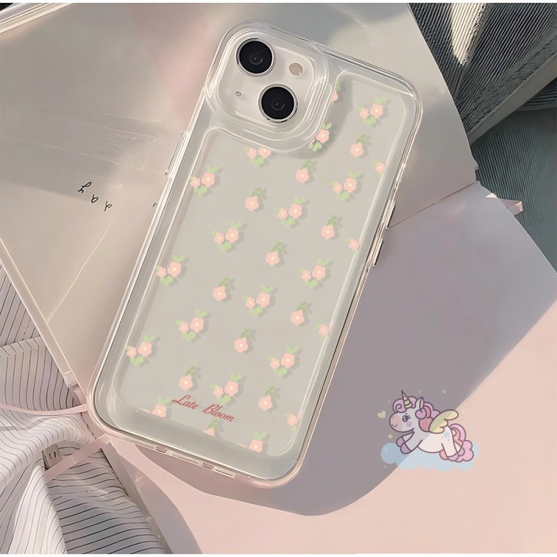 ดอกไม้สีชมพูใสน่ารักกรณี HP OPPO A3x ล่าสุด A3 A60 Reno 12 11 Pro 5G 12F 11F Realme C61 C63 C65 A9 A