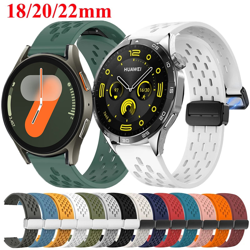 18 มม.20 มม.22 มม.แม่เหล็กสําหรับGalaxyนาฬิกา 4/5/6/7/Gear S3/Active2 ซิลิโคนHuawei GT4 GT3 2E Garmin Venu 3S 2S