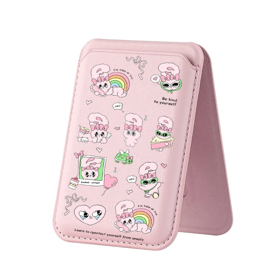 กระเป๋าสตางค์ลายกระต่ายสีชมพูสําหรับiphone 16 15 14 13 12 11 Pro Max Plusหนังผู้ถือบัตรสําหรับกรณีกระเป๋า