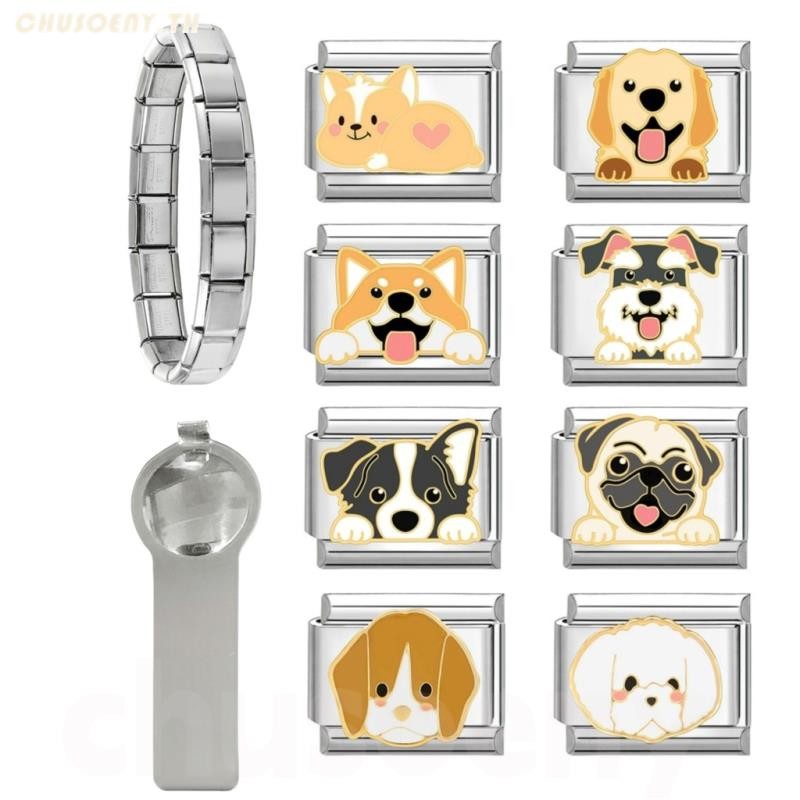 ยอดนิยมรักสัตว์สุนัขแมวอิตาเลี่ยน Charm Links Fit 9 มม.สร้อยข้อมือสแตนเลสทําเครื่องประดับ
