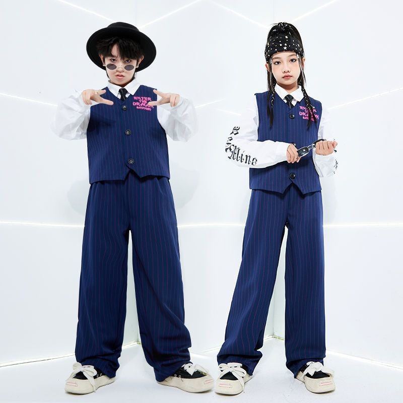 🍀 Children's jazz dance set, Tibetan suit, vest, street dance, popping performance outfit, locking