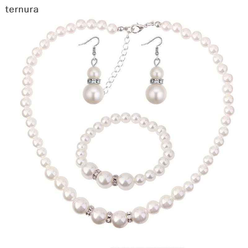 Ternura ผู้หญิงคริสตัล Pearl สร้อยคอกําไลข้อมือต่างหูงานแต่งงาน Charm ชุดเครื่องประดับของขวัญใหม่