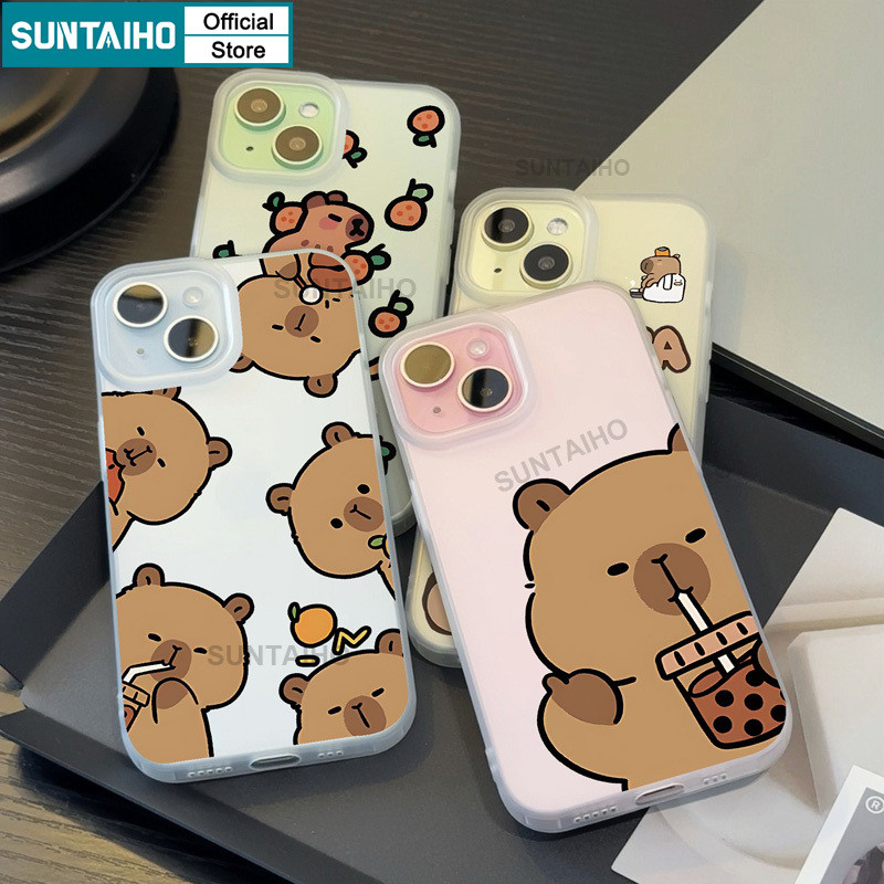 Suntaiho ความงามน่ารัก Capybara รูปแบบ Clear Frosted สําหรับ Iphone 16 15 14 12 13 11 Pro Max IP 7 8 Plus Iphon X Xs XR Xs Max TPU ซิลิคอนนุ่มพรีเมี่ยมกันกระแทกปกหลัง