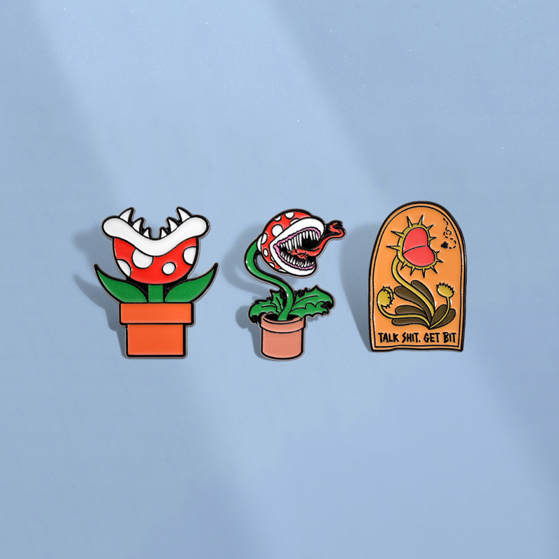 Creative Chomper เข็มกลัดการ์ตูนดอกไม้ Pin เข็มกลัดป้ายโลหะ Pins เครื่องประดับของขวัญสําหรับเพื่อน