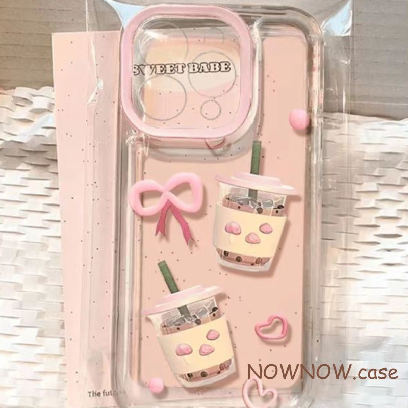 Iphone 16 15 14 13 12 11 Pro Max X XR XS Max 7 8 Plus INS สาวสีชมพูนมชาเคสโทรศัพท์ปกอ่อน
