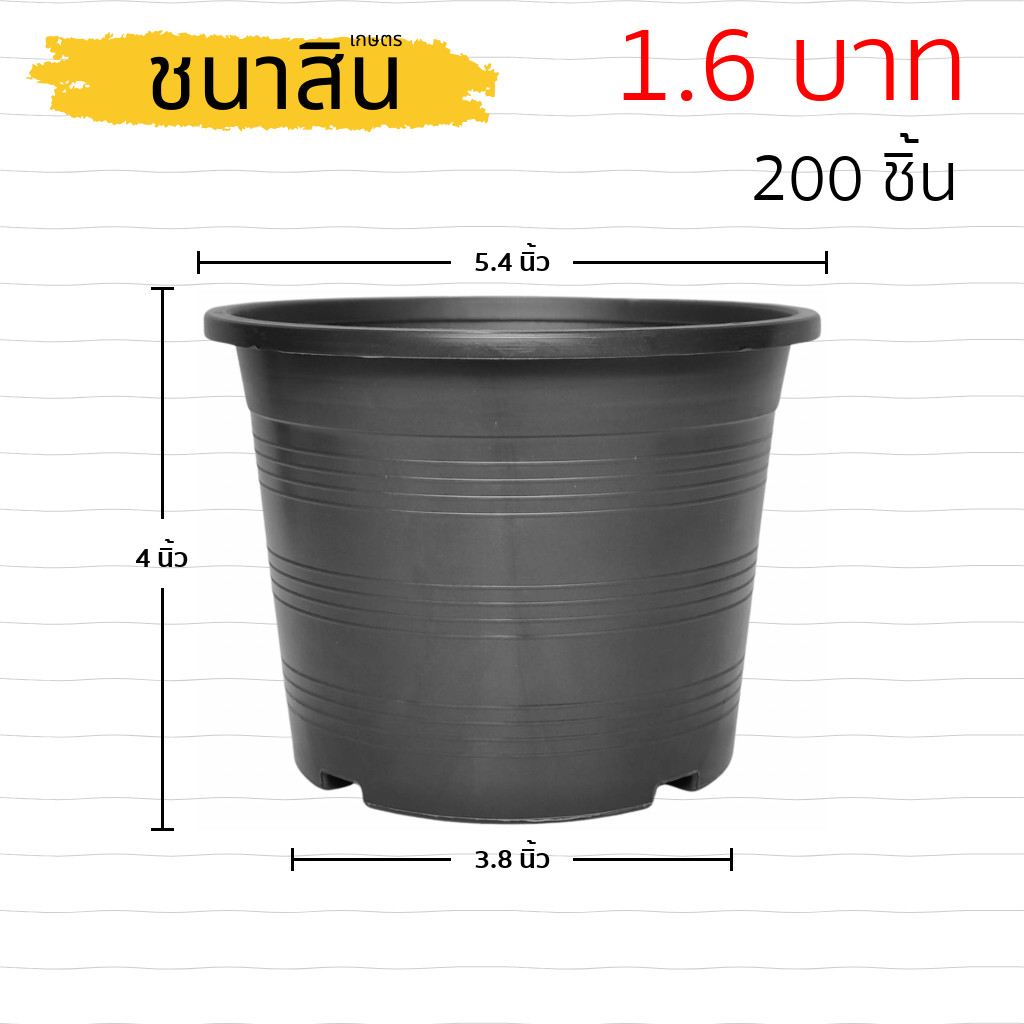 กระถาง กระถางต้นไม้ กระถางพลาสติก เบอร์ 5 6 5 5.4 5.5 นิ้ว สีดำ 200 ใบ ยกมัด ยกกระสอบ