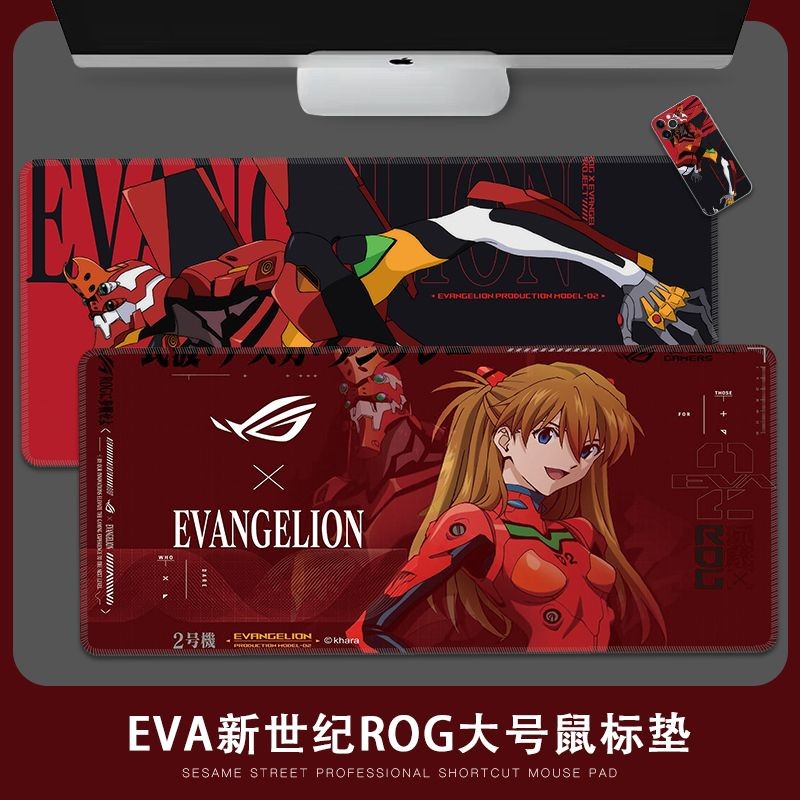 R ROG แผ่นรองเมาส์ขนาดใหญ่ EVA Neon Genesis Evangelion เกมเล่นเกมแผ่นรองโต๊ะแป้นพิมพ์โน๊ตบุ๊คสายรัดข้อมือ Seaming