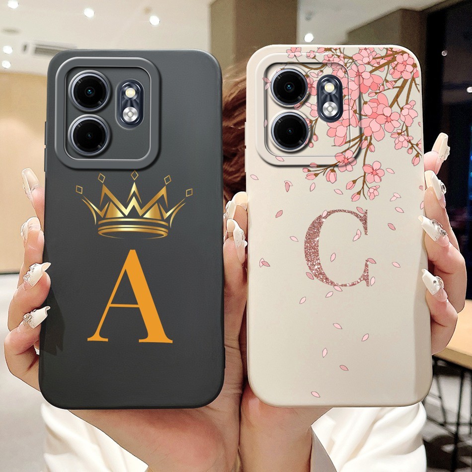 Infinix Smart 9 X6532 แฟชั่นมงกุฎดอกไม้จดหมายเริ่มต้นกรณี Infinix Smart9 เลนส์ป้องกันซิลิโคนอ่อนนุ่มเคสโทรศัพท์