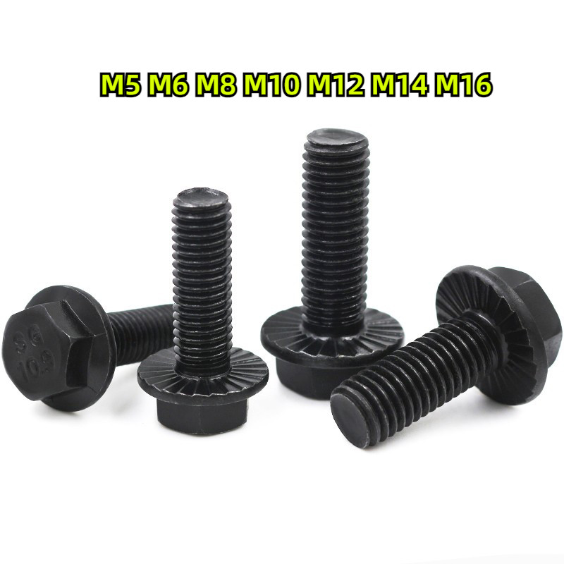 [FGHWL-1-y]  น็อต สกรู น็อตหัวหกเหลี่ยม ติดจาน พื้นหยาบ 10.9 เกลียวมิล หยาบ / Hexagon Flange Bolts M5M6M8M10M12M14M16
