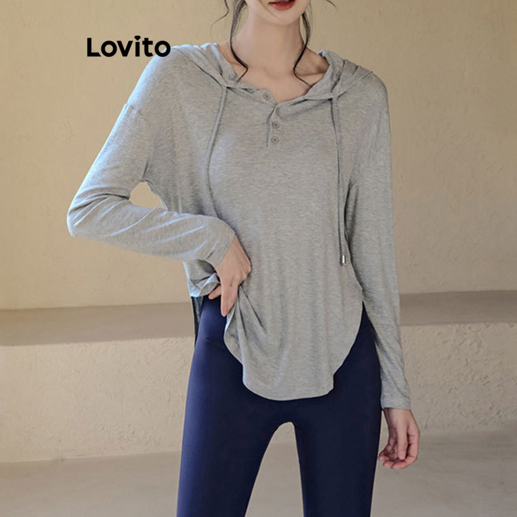 Lovito เสื้อยืดกีฬาผูกเชือกสีพื้นสำหรับผู้หญิง LNL85045