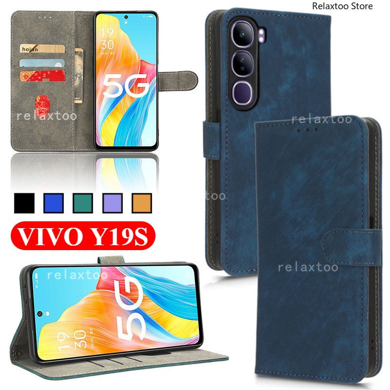Matte Flip ปลอกหนังสําหรับ VIVO Y19S Y18S Y17S Y19 Y18 S VIVOY19S V2419 4G 5G กระเป๋าสตางค์แม่เหล็กผู้ถือเคสโทรศัพท์กันกระแทกป้องกันปกหลังปลอก