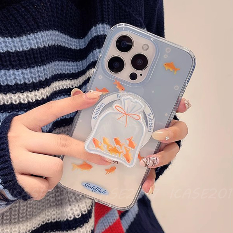 Gradient Goldfish Shaking Music Magnetic Bracket Samsung S25 edge S24 S23 S22+S21 FE Note20 Ultra Shock-Resistant Phone Case
