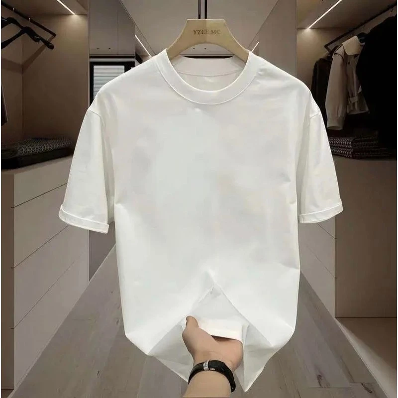 (ผ้าฝ้าย 100%)Luvoro oversize unisex เนื้อผ้านุ่มระบายแขนสั้น T-shirt สีดำและสีขาว เสื้อยืดทูโทน เสื้อยืดแขนสั้น C0000