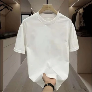 (ผ้าฝ้าย 100%)Luvoro oversize unisex เนื้อผ้านุ่มระบายแขนสั้น T-shirt สีดำและสีขาว เสื้อยืดทูโทน เสื้อยืดแขนสั้น C0000