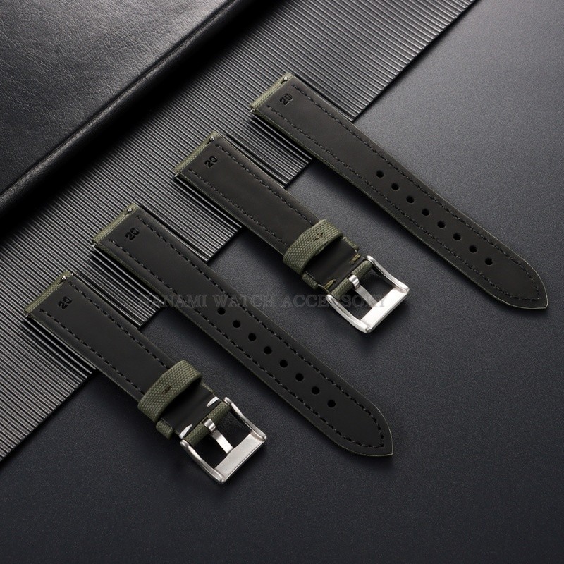 พรีเมี่ยม Sailcloth สายนาฬิกาไนลอน 18 มม.19 มม.20 มม.21 มม.22 มม.ผ้าใบหนัง Quick Release สายนาฬิกาอัจฉริยะกันน้ํากีฬาผู้ชายผู้หญิง Wristbelts สร้อยข้อมือ - รูปที่ 3