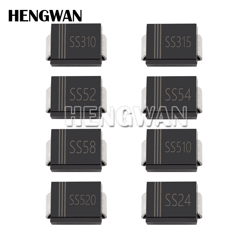 50pcs SMB Schottky Rectifier Diode SS24 SS26 SS34 SS36 SS310 SS315 SS320 SS52 SS54 SS56 SS510 SS520 