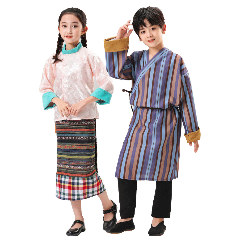 South Asian เครื่องแต่งกายแบบดั้งเดิม Bhutan เครื่องแต่งกายพิเศษ Bhutan Stripes ผู้ชายผู้หญิงเครื่อง