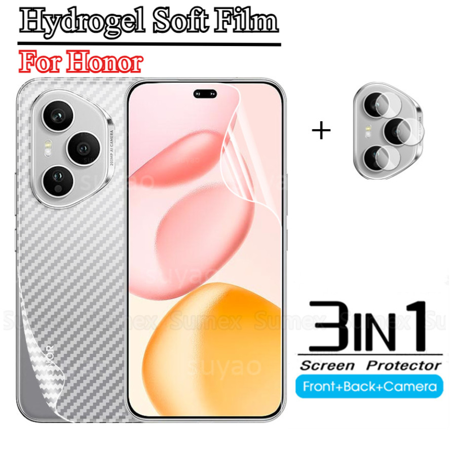 3in1 Hydrogel ฟิล์มสําหรับ Honor400 Honor 400 Pro Lite 200 สมาร์ท 5G Soft Screen Protector ฝาหลังฟิล