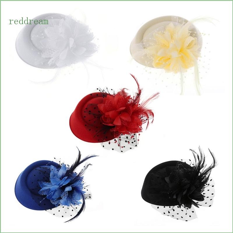 REDD Fascinator หมวกสไตล์พิลล์บอกส์สำหรับผู้หญิง พร้อมดอกไม้ เพเธอร์ และลูกปัด ตกแต่งด้วยเวลและกิ๊บติดผม