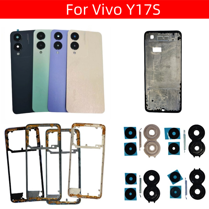สําหรับ Vivo Y17S แบตเตอรี่ฝาหลังกรอบกลางพร้อมปุ่มปรับระดับเสียง LCD กรอบด้านหน้าเลนส์กล้อง