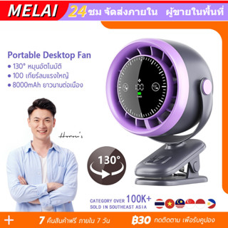 พัดลมตั้งโต๊ะ หมุนหัวอัตโนมัติ 100 ระดับลมแรง 8000mAh LEDแสด…