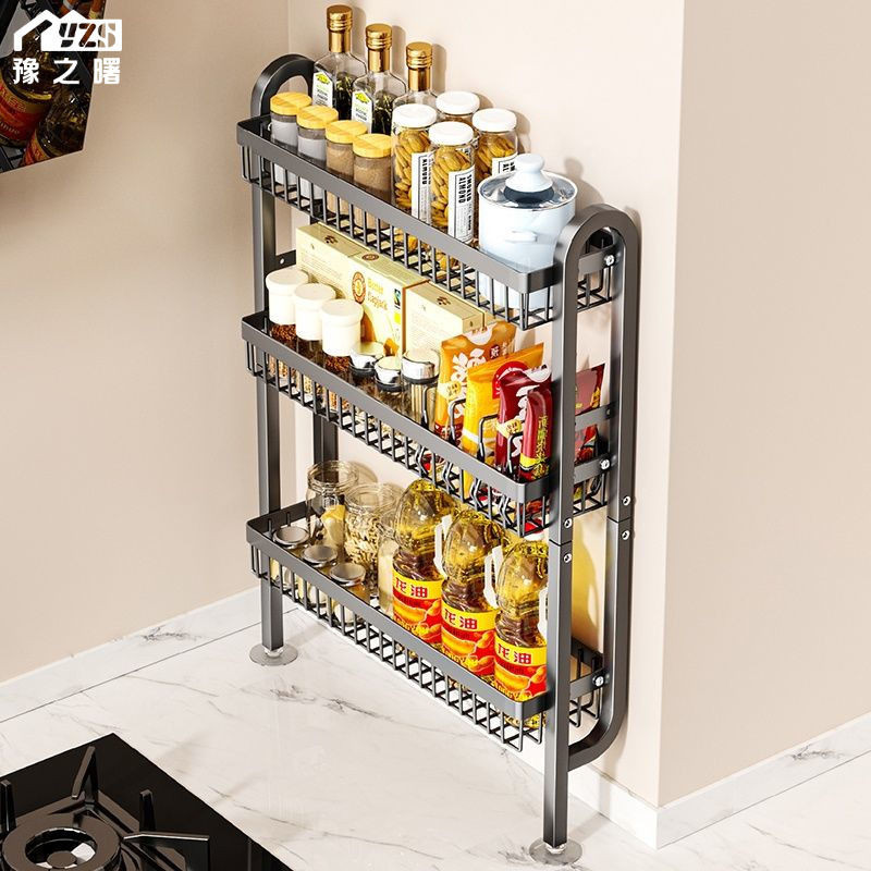 I ชั้นวางเครื่องปรุงรสห้องครัวปรับติดผนัง Ultra-Narrow กลับ Wall Multi-Layer ในครัวเรือนแคบ-Sided Con