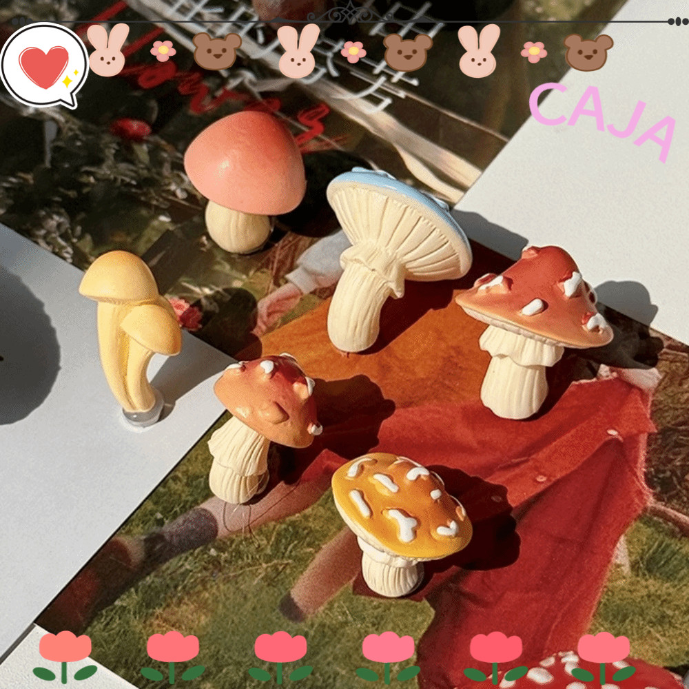 คาจา1 6ชิ้นตู้เย็นสติกเกอร์,จําลองรูปแบบป่าขนาดเล็กหุ่น,มินิเห็ดแม่เหล็กรูปปั้นเห็ดตกแต่งบ้าน