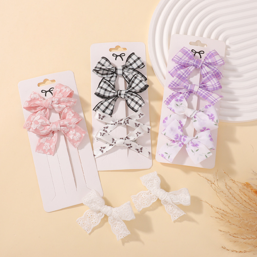 4 ชิ้น/เซ็ต Ins Bowknot กิ๊บติดผมสําหรับสาวหวานดอกไม้สดสีดําสีขาว Checkered Hairgripes ลูกไม้ลายเส้นด้าย Barrette - รูปที่ 4