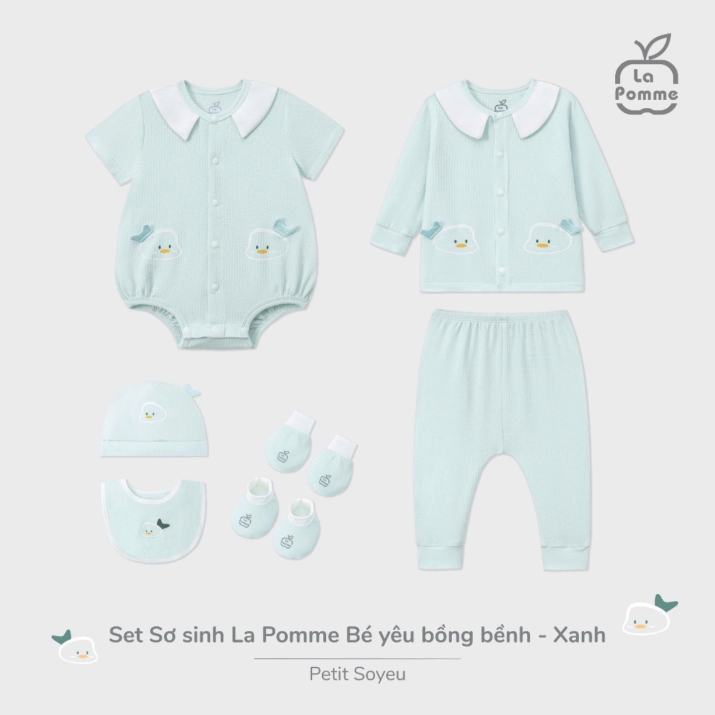 La pomme SS2025 คอลเลคชั่นแรกเกิด La Pomme กระดุมตรง Fluffy baby - สีน้ําเงิน T7.5