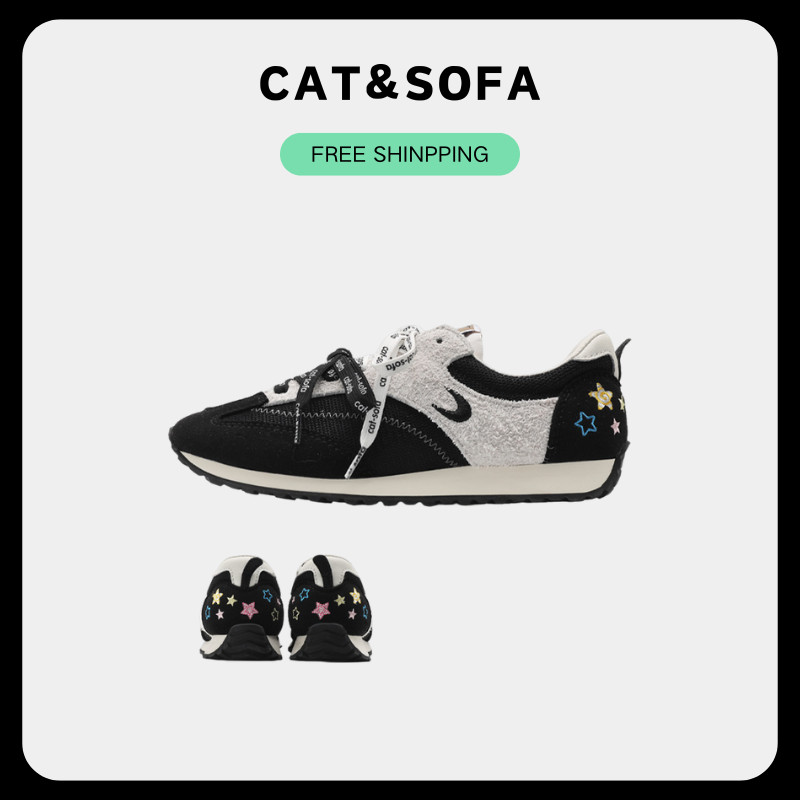 CAT&SOFA [พร้อมส่ง] Cat and Sofa Cortez รองเท้ากีฬา Sneakers Black and White Panda Jogging Breathabl