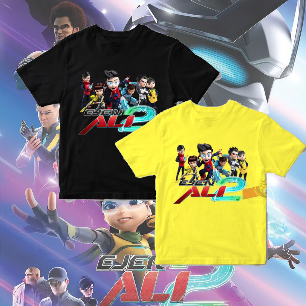 HOT Ejen Ali The Movie 2 เสื้อยืด Baju Ejen Ali เด็กผู้ใหญ่ Ejen Ali Satria เสื้อยืด 100% ผ้าฝ้ายแขน