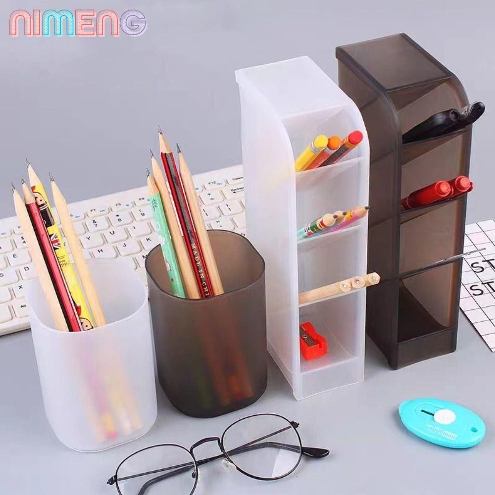 ที่ใส่ปากกา NIMENG, ภาชนะปากกาใส่เฉียงพลาสติก, การ์ตูนโปร่งใสความจุสูง Frosted Desktop Organizer สําหรับโต๊ะ