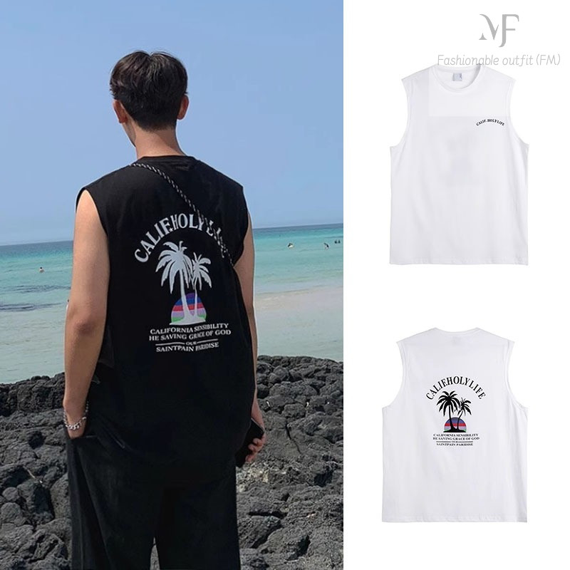 แนะนำเสื้อยืดแขนกุด พิมพ์ลาย เทรนด์ชายหาด ฤดูร้อน สำหรับผู้ชาย M-3XL ส่งเร็วจากไทย (FM)