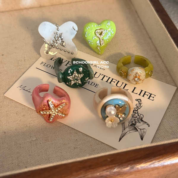 ตั๋วหนัง sf sf cinema ความทรงจำไร้เดียงสา ~ การออกแบบเฉพาะสี ins แหวนมุกเพทายวาบหวิวแหวนคริลิคสำหรับ