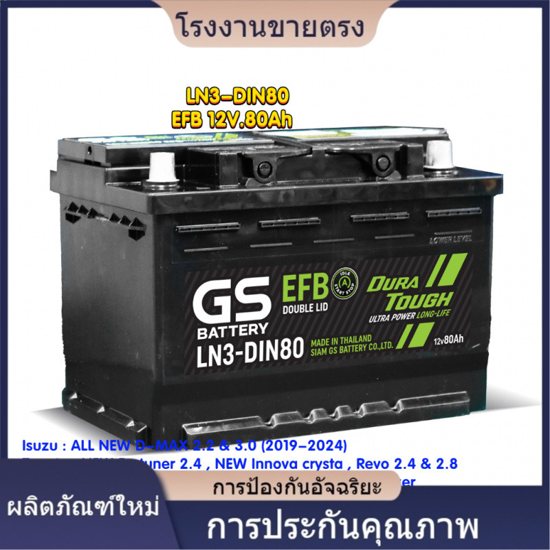 ★LN3-DIN80 EFB 12V.80Ah รองรับระบบ Start-Stop แบตเตอรี่รถยนต์ Nissan : Terra (Y.2018-2020) โรงงานขาย