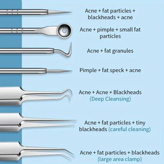 8ชิ้นสแตนเลสสิวดูดและเข็ม-เครื่องมือดูแลผิวมืออาชีพสําหรับสิวหัวดํา | ทนทาน ไฮจีนิค ทุกสภาพผิว ชุดเครื่องมือความงาม