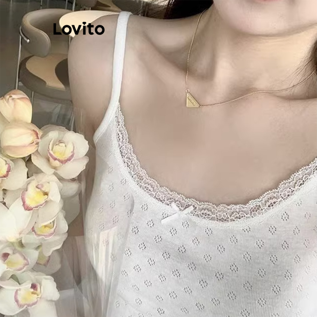 Lovito เสื้อสายเดี่ยว สีพื้น แต่งโบว์สุดคิ้วท์  สำหรับผู้หญิง  L118ED504 ราคา ถูกที่สุด ดีลบีเคเค แกลเลอรีภาพที่ 6