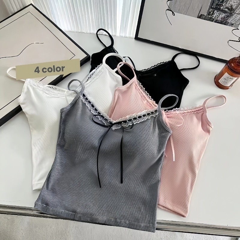 Sunset.Bikini🌊🌊เสื้อกั๊ก เสื้อครอปท็อป เสื้อสายเดี่ยว สไตล์เซ็กซี่ ดีเทลโบว์ผูกรอบขอบ แต่งตัวแมชชิ่งง่ายย ส่งไวจากไทย