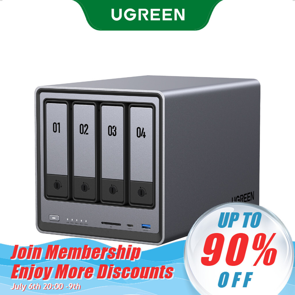 UGREEN NASync DXP4800 4Bay เดสก์ท็อป NAS Intel N100 Quadcore CPU 8GB DDR5 RAM 32G eMMC 2 2.5GbE 2 M.
