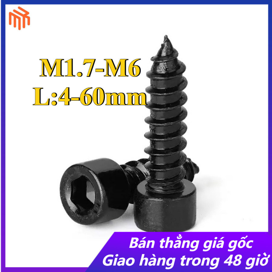 สีดําเกรด 8 ถ้วยหัวซ็อกเก็ตหกเหลี่ยม Self-Tipping สกรูไม้หกเหลี่ยม M1.7/M2/M2.3/M2.6/M3M3.5/M4/M5/M6