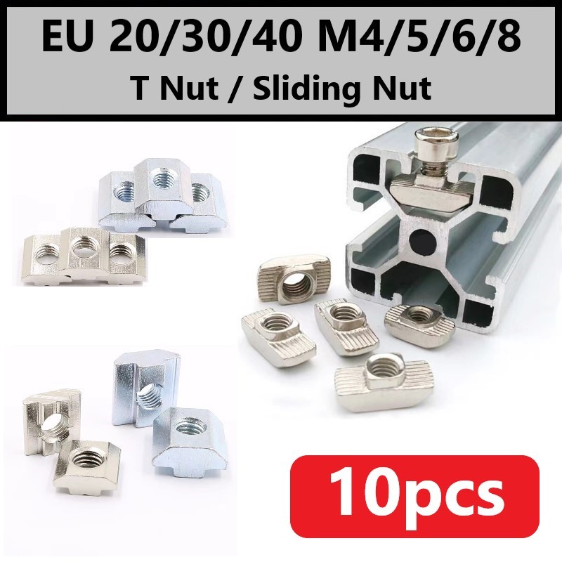 [10 ชิ้น] EU20/30/40 M4/M5/M6/M8 ตําแหน่งถั่ว T ถั่วเลื่อน T-slot V-slot Extrusion Nuts