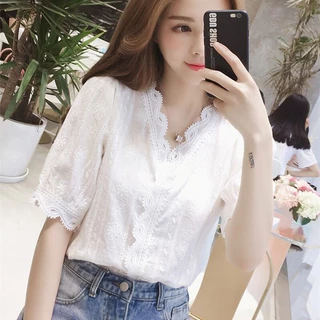 Xiao2 เสื้อลูกไม้แขนยาวสีขาว สำหรับผู้หญิง สไตล์แฟชั่นสมัยใหม่ เหมาะสำหรับวันร้อน