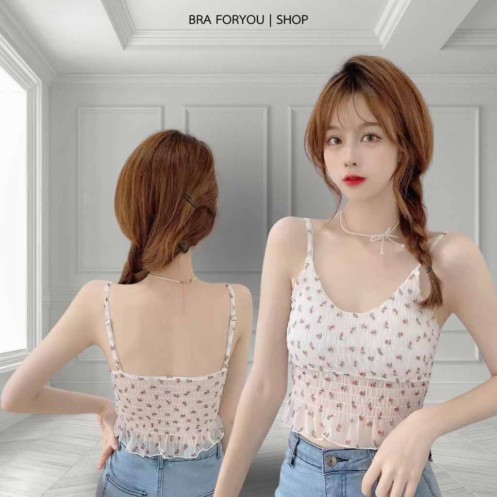 Bra Foryou เสื้อกล้ามลายดอกไม้หวานๆ สไตล์ฝรั่งเศส เสริมฟองน้ำในตัว (9033) WOMEN สม็อคหลังลายลูกไม้️ผ้านิ่มใส่สบาย️