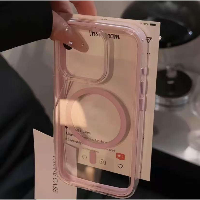 หรูหรา 2-in-1 Contrast สีโปร่งใสแม่เหล็กเข้ากันได้เคสโทรศัพท์สําหรับ iPhone 16 15 14 13 12 11 Pro Max 16 Plus ปลอกกันกระแทกป้องกันกล้องซิลิโคนปกหลัง IPhone