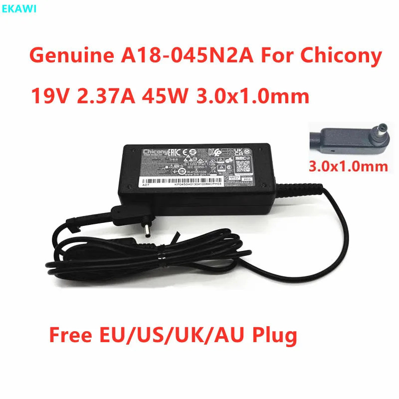 ของแท้ Chicony A18-045N2A 19V 2.37A 45.1W 3.0x1.0 มม.A045R072P อะแดปเตอร์ AC สําหรับ ACER แล็ปท็อปแห