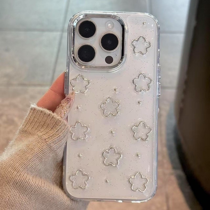 เกาหลีน่ารัก 3D โลหะ Love Heart สําหรับFor iPhone17 ProMax 17 Air 16 15 13 12 11 Pro Max 14 Plus อีพ็อกซี่ Glitter Shell สาว Clear Cover