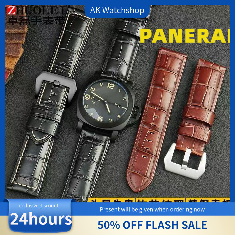 สายนาฬิกาหนัง Panerai 24 มม. 26 มม. - สายลูกวัวเมล็ดจระเข้แท้สําหรับ PAM441, PAM111, PAM000 - สายทดแทนหรูหราพร้อมหัวเข็มขัด Deployant