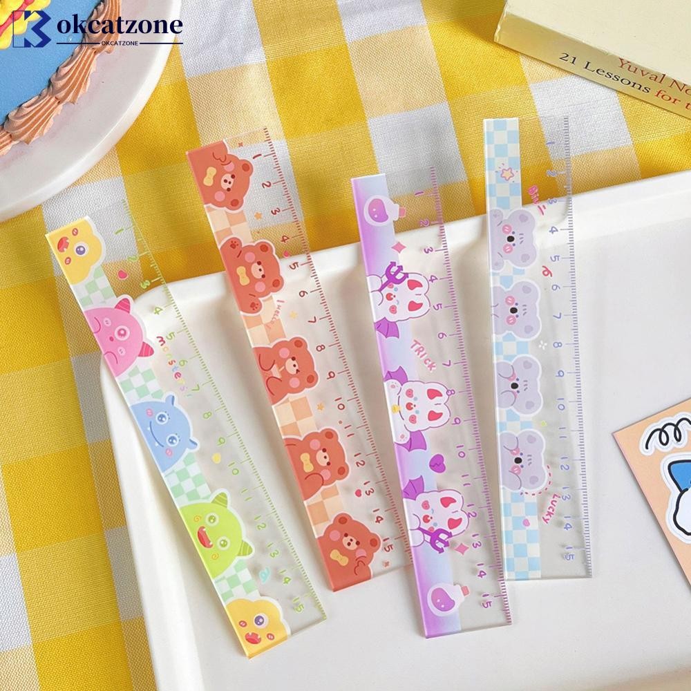 OKCATZONE อินเทรนด์ Ins ไม้บรรทัดโปร่งใสความงามเครื่องเขียน Scale Creative Kawaii โต๊ะเรียนอุปกรณ์เส
