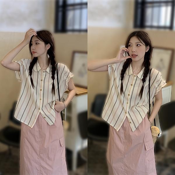 Red Berryเสื้อเชิ้ตผู้หญิงสไตล์อเมริกัน ทรงลำลอง เอวเข้ารูป ใส่สบายรับหน้าร้อนW585