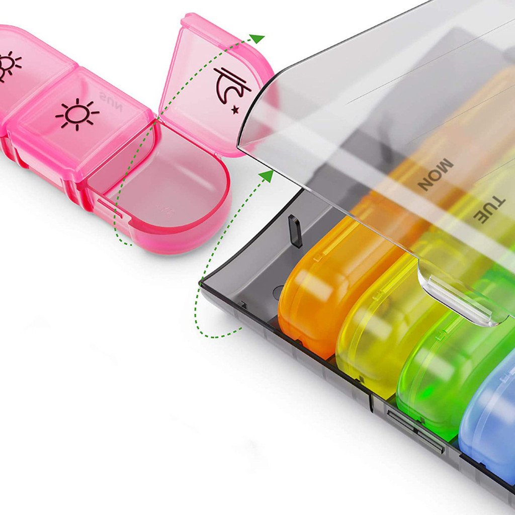 [คลังสินค้าภายในประเทศไทย]แบบพกพา7วันที่มีสีสันกล่องยารายสัปดาห์ผู้ถือแท็บเล็ตจัดเก็บคอนเทนเนอร์กรณีกล่อง